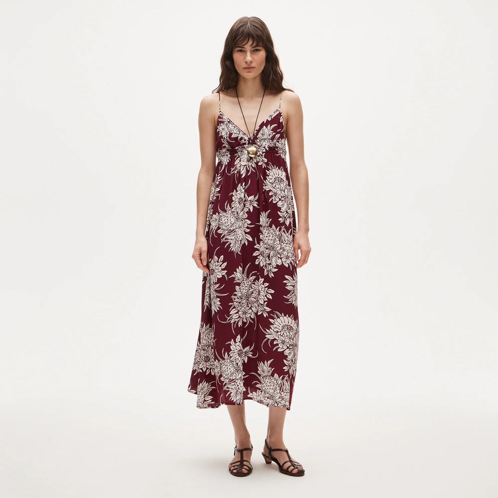 J.Crew Empire Waist Midi Dress Pineapple Garden Crepe De Chine Crimson XS